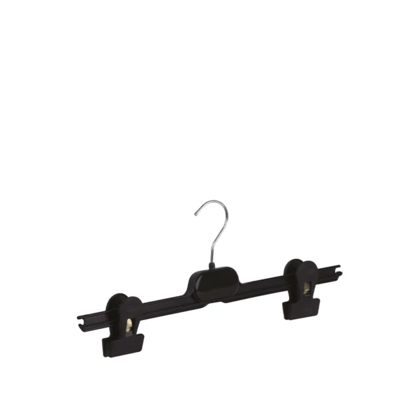 GR36GGN09.jpg Black plastic skirt/trouser hanger, chromed hook - 50pcs | Amonn