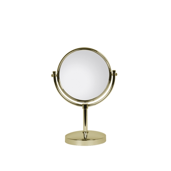 Free-standing double-sided magnifying mirror in gold-plated brass - Ø22cm | Amonn