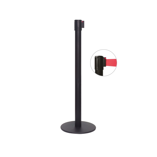 Barrier pole in black metal and with red strap | Amonn